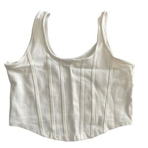 Hunter & Brown White Corset Tank Top Women's Size L Structured Knit Cropped